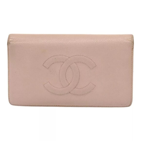 CHANEL Wallet Caviar Skin Pink Silver CC Auth - Picture 1 of 16